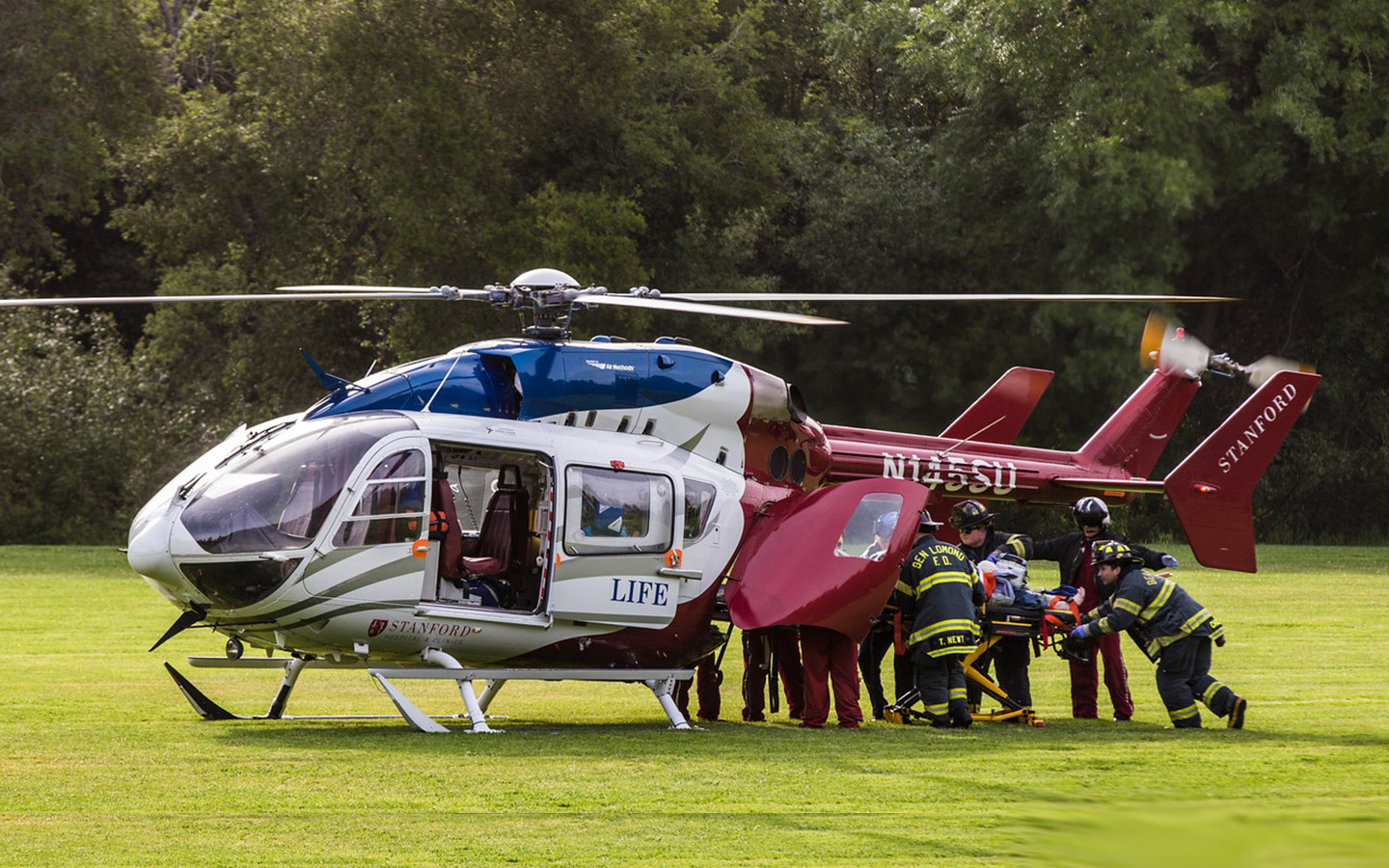 Life Flight team transporting patients to the hospital