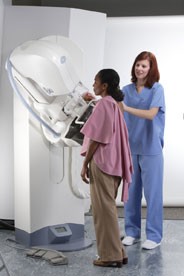 patient undergoing digital mammography